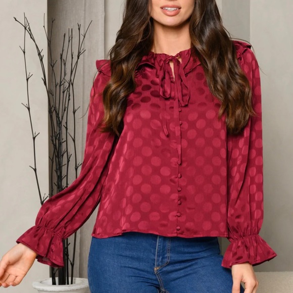 Tops - Sophisticated Chic Burgundy Silky Long Sleeves Top